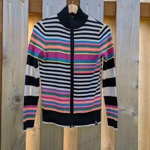 Neve Merino Wool Blend Striped Multicolor Zip-Up Sweater